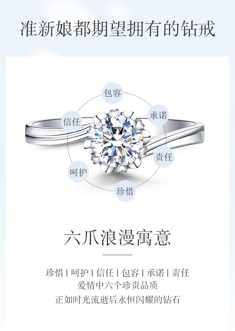 初雪/18K白金钻戒 70分/SI净度/I-J色 国检forever love系列