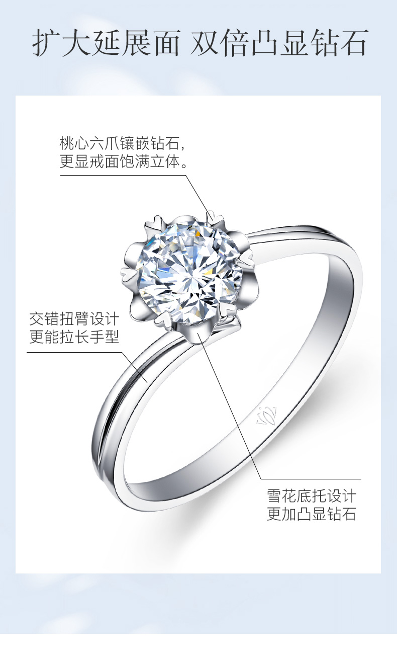 初雪/18K白金钻戒 70分/SI净度/I-J色 国检forever love系列