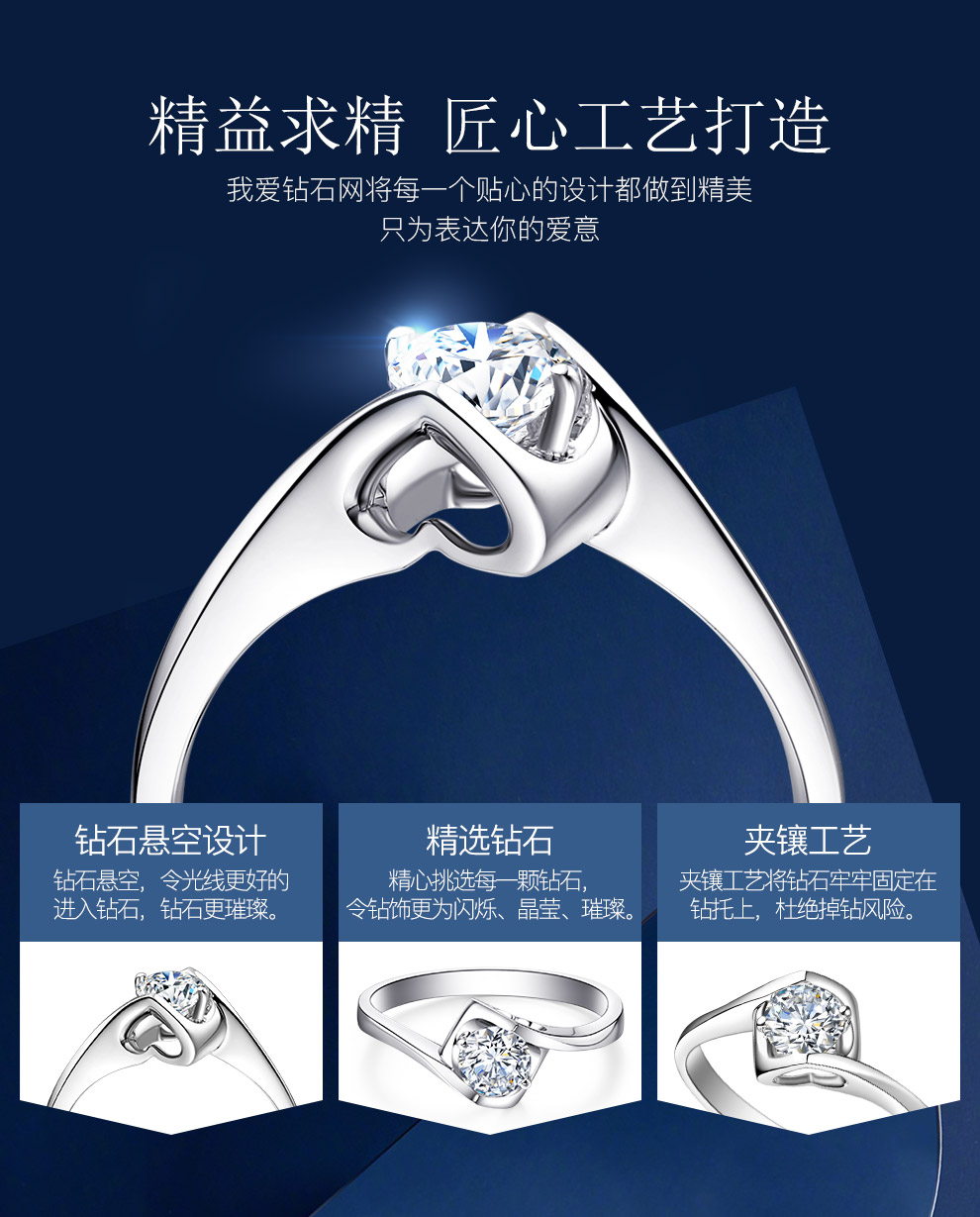 天使之吻II/18K白金钻戒 70分/I-J/SI 国检
